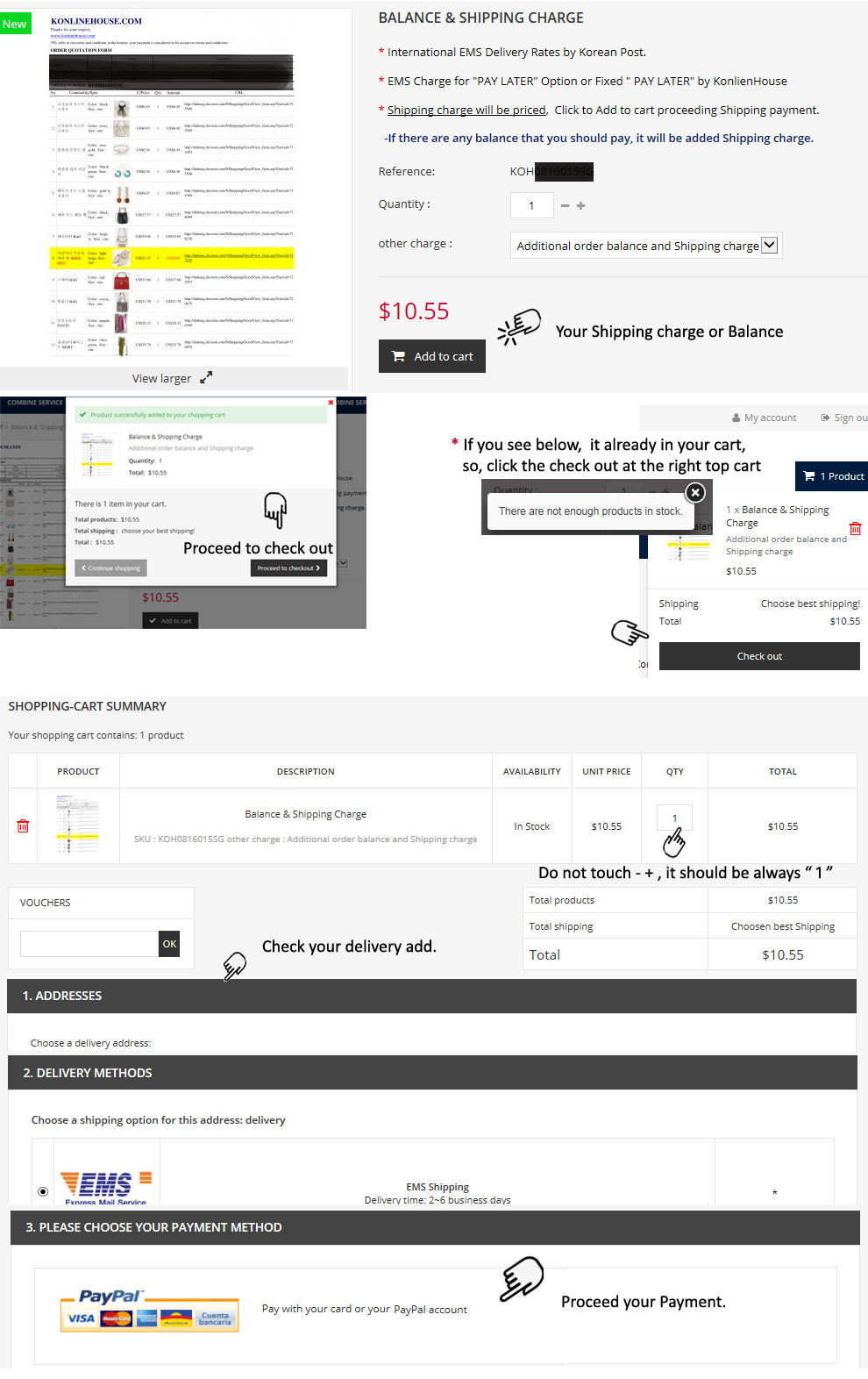 Shipping and balance payment KonlineHouse